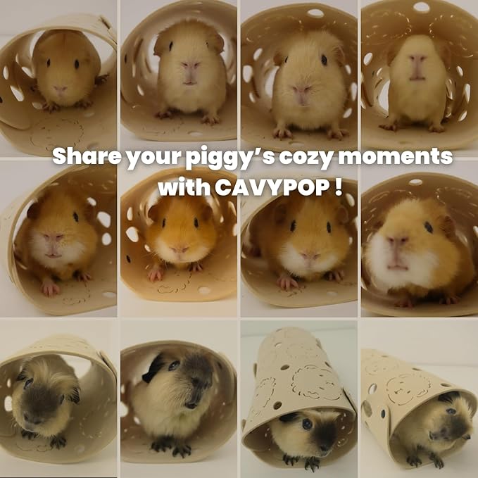 Guinea Pig Tunnel, Washable Felt Hideout for Small Cage, Durable & Breathable Small Pet Tube Toys for Zoomies, Popcorning & Resting - Cute Piggy Face Design-Beige