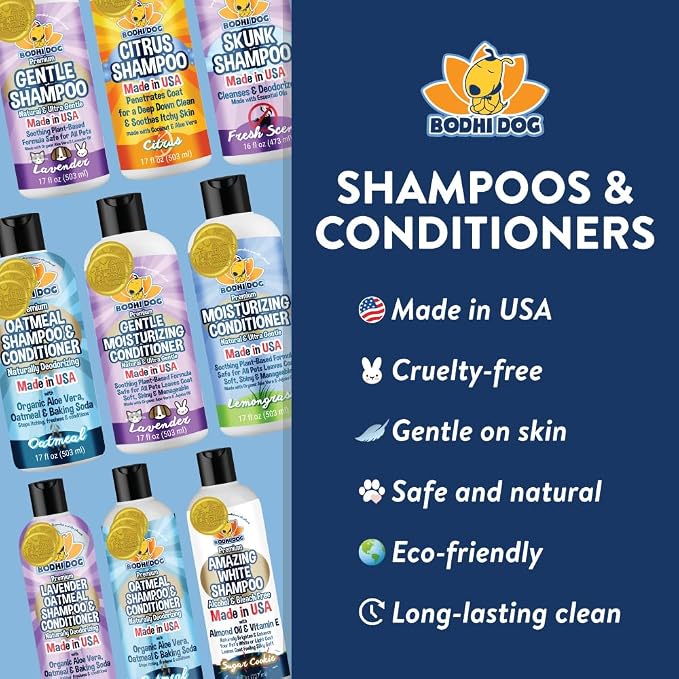 Bodhi Dog Premium Lavender Oatmeal Shampoo & Conditioner - Organic Formula for Dogs, Cats & Pets - Hypoallergenic, Soothes Dry, Itchy Skin & Supports Skin Health - Made in USA (8 Fl Oz)