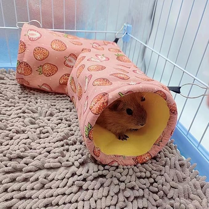 LYART Guinea Pig Rat Ferret Hammock and Warm Bed Small Pet Hideout Tunnel Cave Hanging Bunkbed Hammock Cage Toy for Hamster Sugar Glider Squirrel (2.Corner Tunnel)