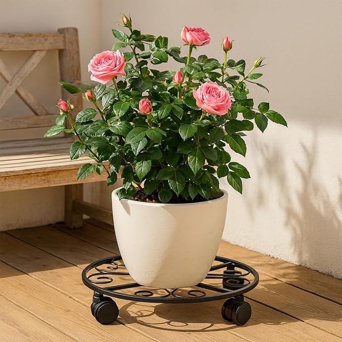5 Packs 16” Plant Caddy with Wheels Metal Plant Stand on Wheels for Indoor and Outdoor Plants Rolling Plant Stand with Casters Heavy Duty Plant Dolly Roller Caddy, Black