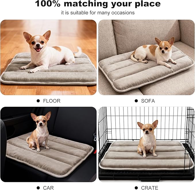 pobopobo Dog Crate Pad, Ultra Soft & Anti-Slip Kennel Mat, Secure Fit for Metal Crates & Dog Cages, Washable Cozy Bed for Small Medium Large Dogs Light Brown, S(23"*14"*1.5")