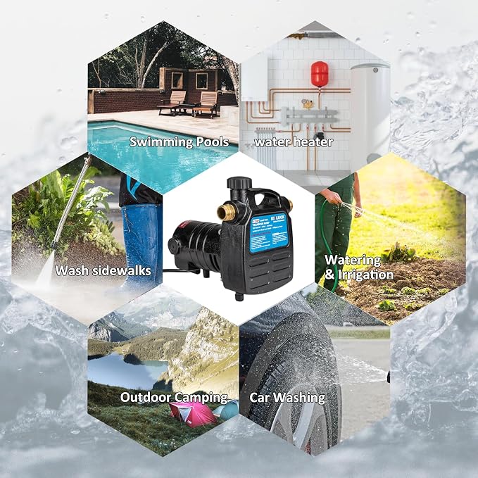 Water Transfer Pump, KITLUCK 120V 1/2 HP 1500GPH Cast Iron Portable Electric Utility Water Pump, Heavy Duty High Pressure Transfer Pump with ON/OFF Switch, Suction Strainer and Brass Connectors
