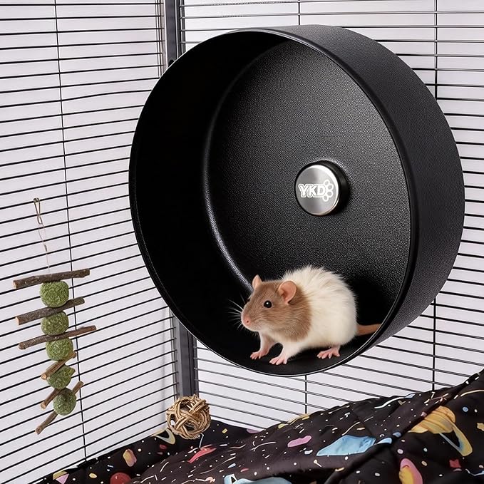 11.8" Silent Rat Exercise Wheel, Chinchilla Aluminum Alloy Noiseless Running Wheel for Fancy Rat, Chinchilla, Syrian Hamsters, Hedgehogs and Small Pets (Bracket-Black)