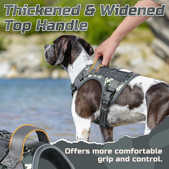 rabbitgoo Tactical Dog Harness for Large Dogs, No Pull Military Service Vest with Handle & Molle, Easy Control for Training Walking, Adjustable Reflective Straps, Dark Grey Camo, L