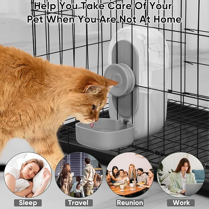 Lemtrflo 28oz Hanging Automatic Water Dispenser,Rabbit Water Bottle,Bunny Guinea Pig Ferret Water Bowl for Cage,Suitable for Small Animal Puppies(Cage Grid Spacing Over 1.2'') (Gray)