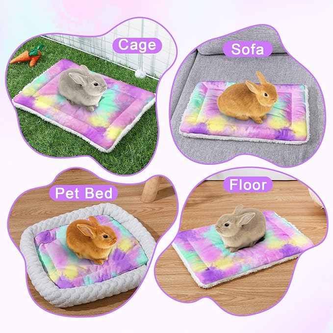 Glittme 2Pcs Bunny Bed Rabbit Bed for Indoor Cage Soft Guinea Pig Bed Fleece Mat Pad Warm Small Animal Bedding Accessories for Hamster Ferret Washable Non-Slip Rabbit Hide House Liner