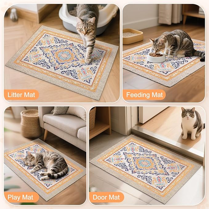 Unicorn Catcher Cat Litter Mat 24" x 15" Non-Slip Litter Box Mat Washable Litter Catcher Mat for Litter Box Indoor Food Mat Supplies Essentials, Orange