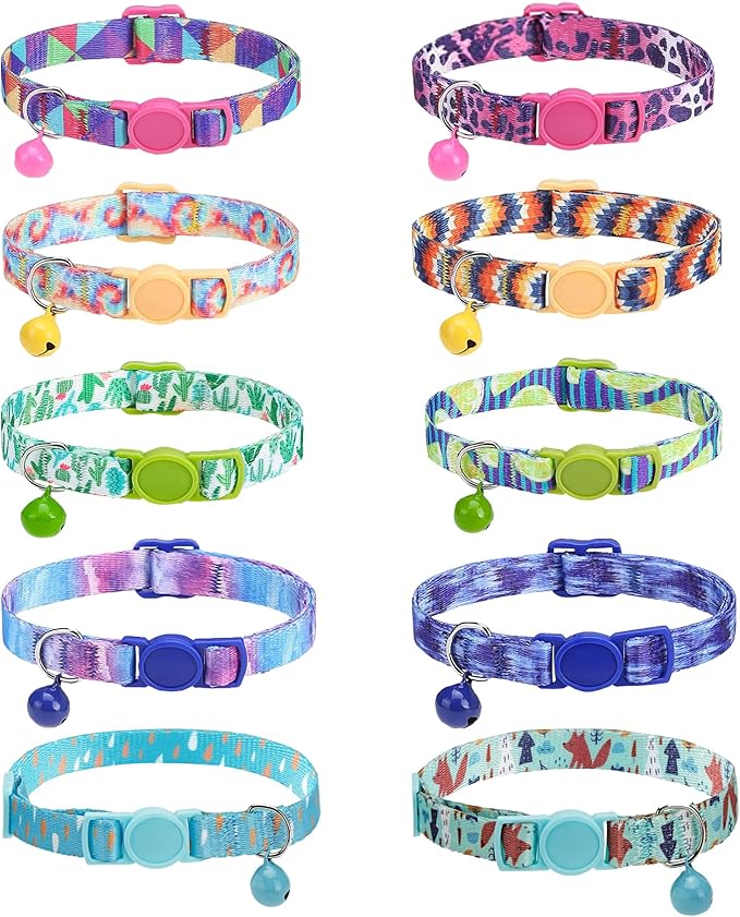 SOLMOONY Cute Cat Collar for Girl Boy,Colorful Breakaway Cat Collars with Bell 2 Pack,Adjustable Printed Nylon with Safety Buckles Kitten Collar (Starry Sky)