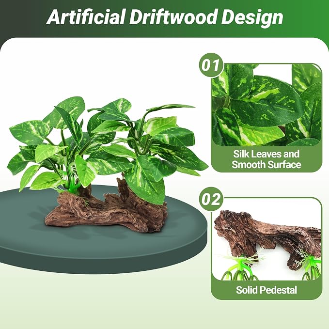 GOZILLA Silk Fish Tank Plants,Reptile Artificial Plant,Reptile Plants for Terrarium,Aquarium Decorations Accessories Set,Resin Driftwood Artificial Silk Aquarium Plant for Fish Tank.(11PCS/A-Set)