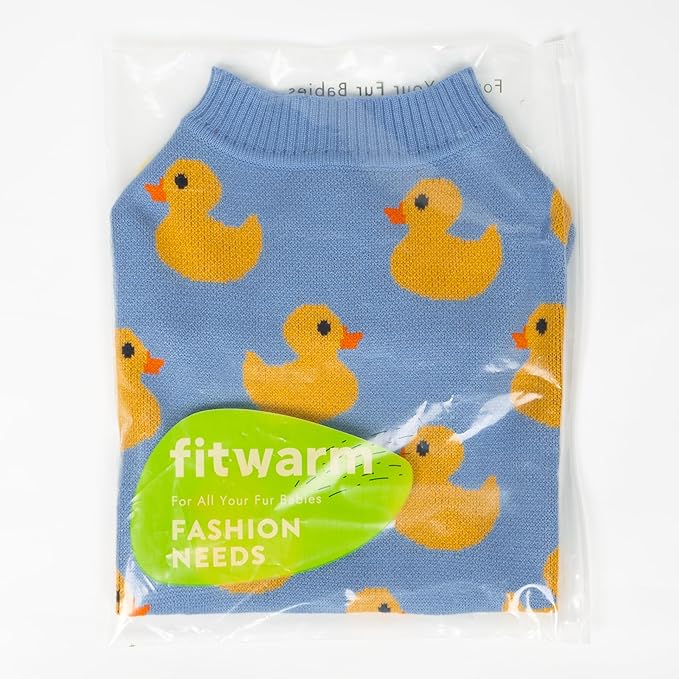 Fitwarm Funny Duck Dog Sweater, Thermal Dog Winter Clothes for Small Dogs Boy Girl, Pet Outfit, Blue, Yellow, Large
