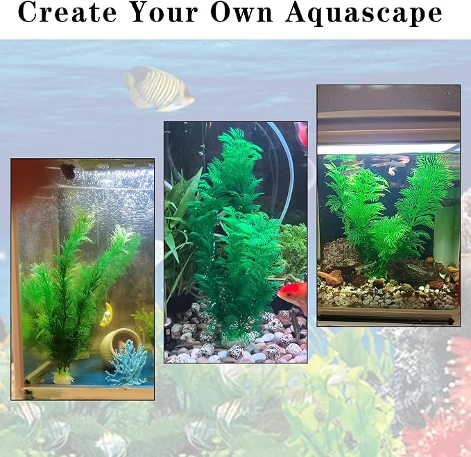 LIYAOLI Aquarium Artificial Plants 12 Inch 3Pack - Tall Realistic Fish Tank Plants Decor with Stable Base, Soft Leaves for Betta, Guppy, Shrimp & Tropical Fish, Aquascape Decoration for Silk Aquarium