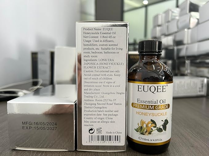 EUQEE Honeysuckle Essential Oil 118ml Pure Honeysuckle Oil Premium Essential Oil - with Glass Dropper Great for Diffuser, DIY Soap, Candle Making - 4Fl. OZ