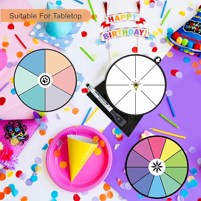 Iobiotio Spinning Prize Wheel, 6 inch Wheel-Spinning Wheel for Prizes with Stand, 6,8,10 Slots Color Small Tabletop Roulette Spinner, Easy Assembly and Erasable, Portable