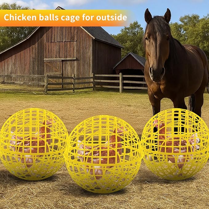 AceOrbit 3 Pcs 11.8 Inch Yellow 2026 Chicken Ball Cage, Plastic Rolling Orb Movable for Chickens Rabbits Birds Pigeons, Outdoor Farm Range Portable Round Coop Hutch Safety Globe Prevents Dog Bites