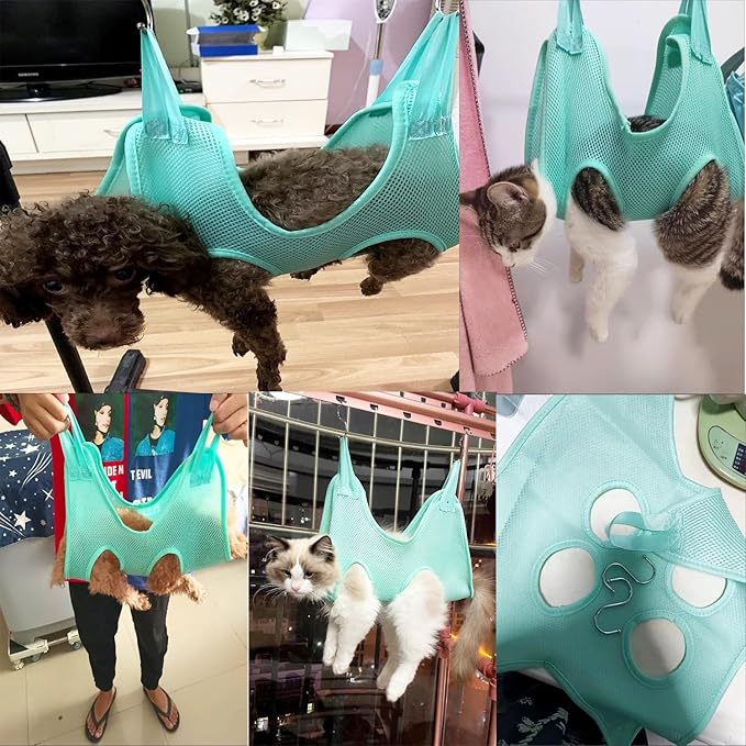 Cat Grooming Hammock Breathable Hanging Harness Restraint Holder Helper for Pet Nail Trimming Cutting Clipping Bathing Claw Care Small Dogs Chihuahua Poodle Puppy Benny Rabbit