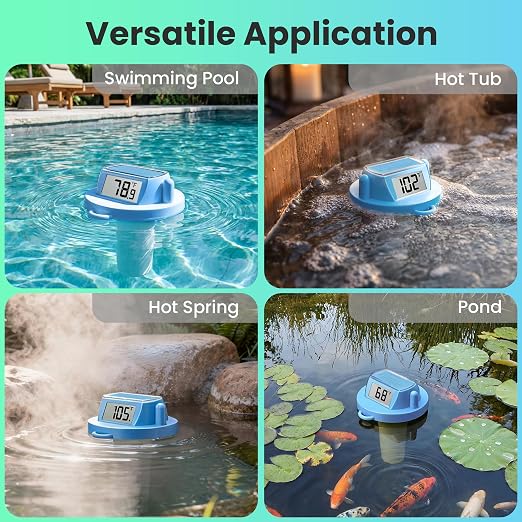 Pool Thermometer Floating, Digital Swimming Pool Thermometer, IPX8 Waterproof with Double Sided Display for Pond, Hot Tub, Aquarium (Light Blue, Battery Powered)