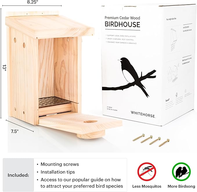 WHITEHORSE Bluebird House - Weatherproof Bird House for Outdoors - Cedar Birdhouse Built to NABS Specs - Nest Box for Western Bluebirds, Tree Swallows, Nuthatches & More (22” Floor)
