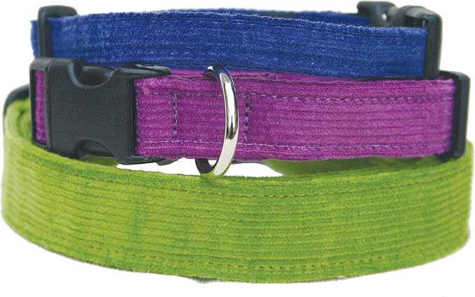 Hemp Corduroy Dog Collar - No Pattern (1" Large, Blue)