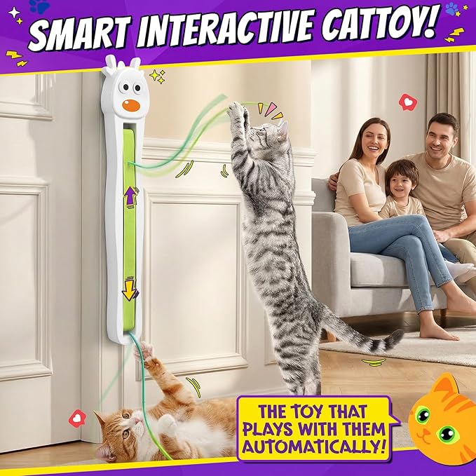Interactive Cat Toy for Indoor Cats: Door-Mounted Automatic Moving Enrichment Cat Toy with Adjustable Motion Modes, Rechargeable Electric for Kittens & Bored Adult Cats, Hands-Free Pet Play Accessory