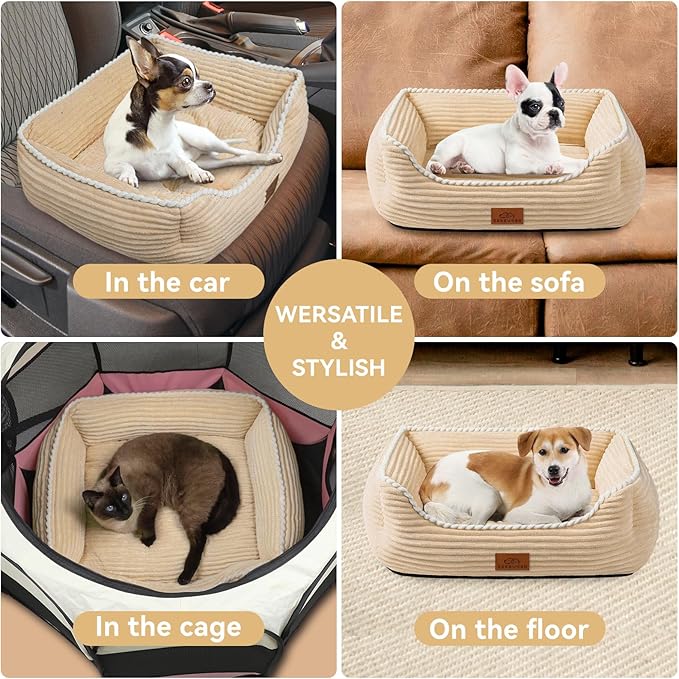 Zerbuger Rectangle Cat Dog Bed for Large Medium Small Pets Indoor Outdoor Machine Washable Sleeping Sofa Non-Slip Bottom Soft Puppy Bed Durable Orthopedic Calming Pet Cuddler (Small, Coffee)