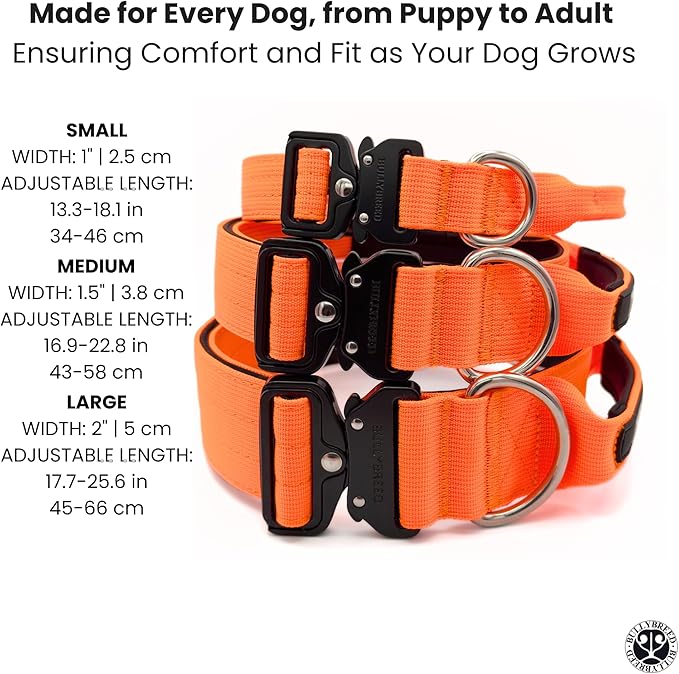 Heavy Duty Dog Collar, Tactical Dog Collar, Dog Collars for Medium Dogs, Waterproof Dog Collar, Dog Training Collar, Quick-Release Metal Buckle, Adjustable Sizes – BULLYBREED (Orange, Medium)