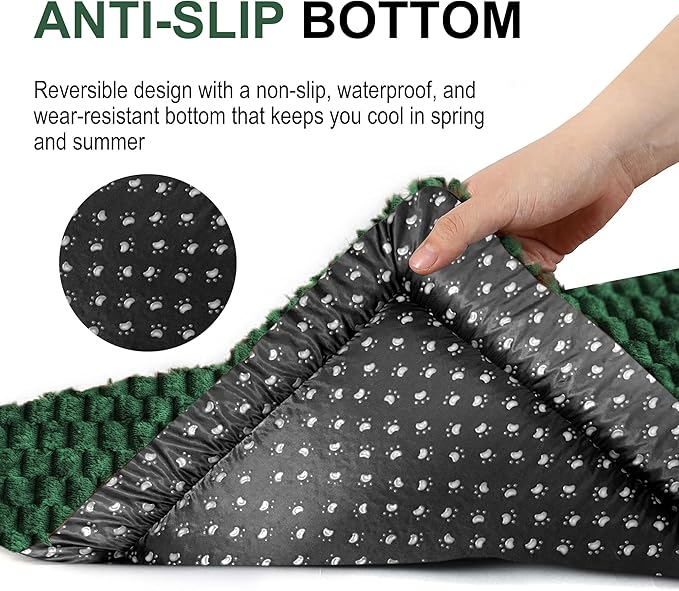 Dog Bed Crate Mat, Soft Durable Washable Anti-Slip Kennel Pad for Dogs & Cats, Reversible (Dark Green, S(24"*18"*1.5"))