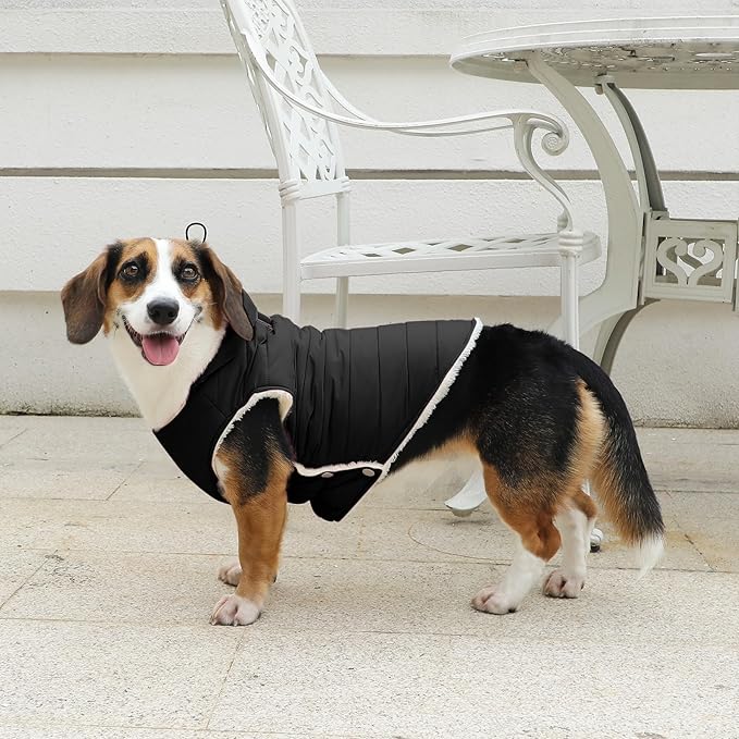 Vecomfy Fleece Lining Dog Hoodie with Harness Built in,Extra Warm Large Dog Jacket in Winter Doggie Coats with Drawstring Hooded,Black XXXL