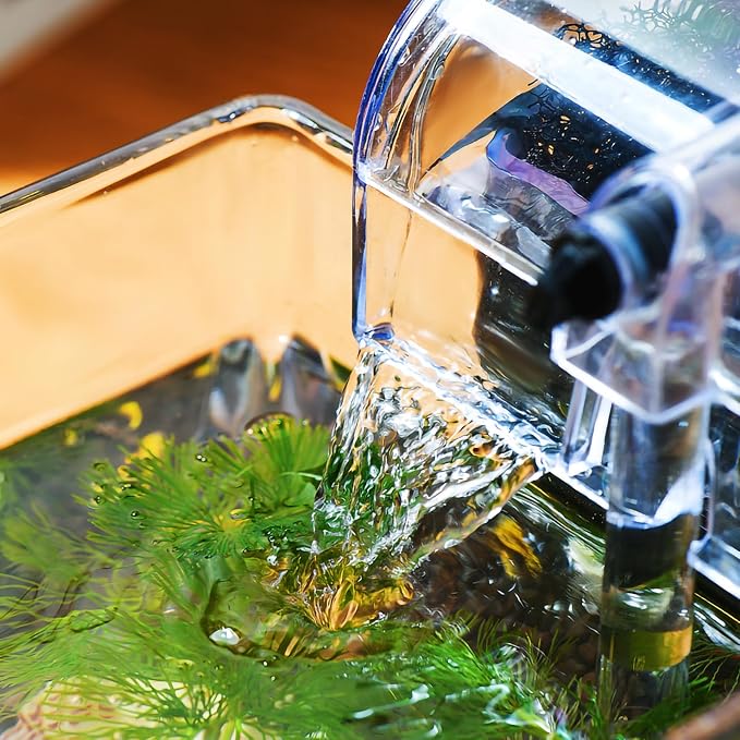SARUFO 0.81Gallon Fish Tank Kit Desk Aquarium Set Small Glass for Kids Beginner Square Betta Fish Bowl with Wooden Base LED Light Water Pump Accessories Self-Cleaning Filter Copyright Patent