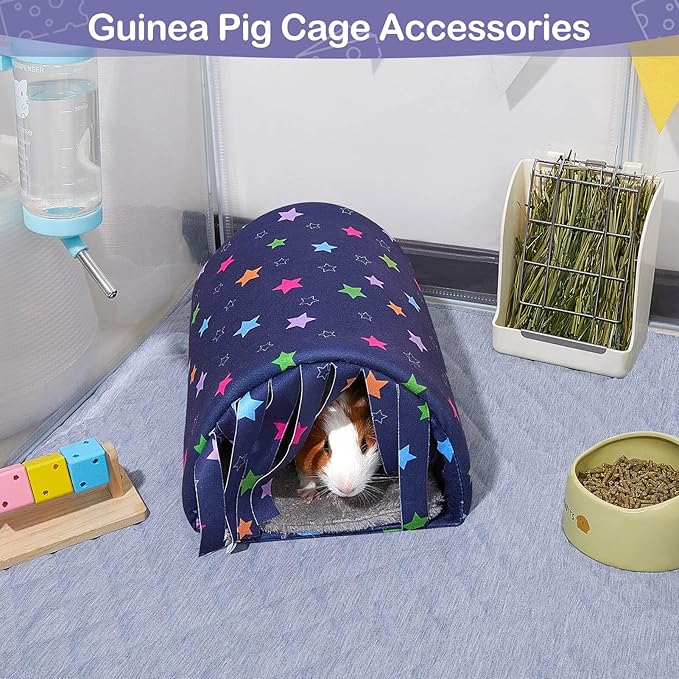 Washable Guinea Pig Tunnel with Curtains - Cozy Hamster Hideout Fit for Small Animals - Soft Accessories for Hamster/Chinchilla/Bunny
