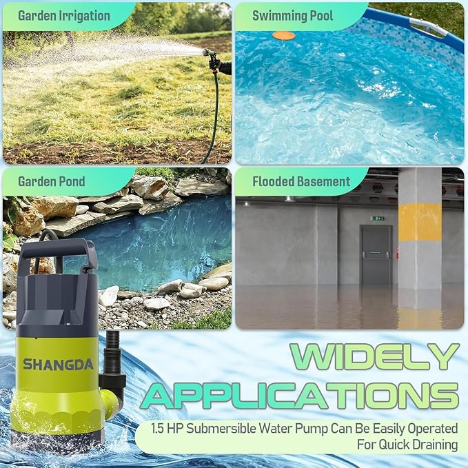 Sump Pump 1HP Submersible Water Pumps 4000GPH Electric Water Pump for Pool Draining Spa Hot Tub, Yellow