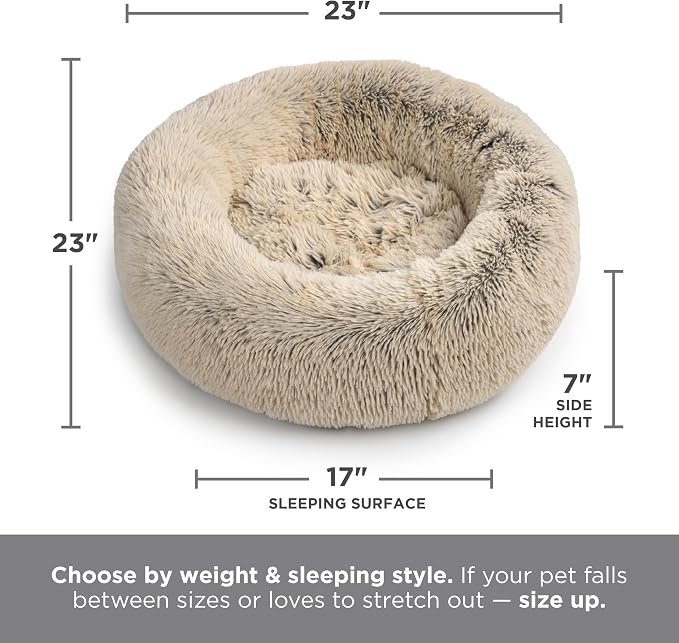 Best Friends by Sheri The Original Calming Donut Dog Bed for Small Dogs up to 25 lbs, Shag Faux Fur, Frost Gray, 23" x 23"
