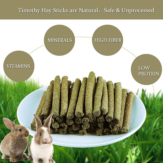 20PCS Timothy Hay Sticks for Rabbits, Natural Timothy Grass Hay Molar Teeth Sticks Treats Chew Toys for Guinea Pig, Bunnies, Chinchillas, Hamsters, Small Animals