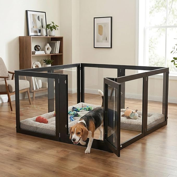 Heavy Duty Clear Acrylic Dog Playpen for Small/Medium Pets – 32" High Clear Pet Pen with Sturdy Metal Frame, Walk-in Kennel, Expandable Indoor & Outdoor Pet Play Yard