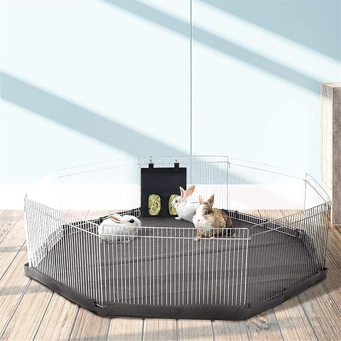 Rabbit Hay Feeder Bag Guinea Pigs Hanging Hay Rack Manger Holder Dispenser Small Animal Feeder Storage Pouch for Bunny Chinchilla Hamster (Pattern Black, 2 Windows)