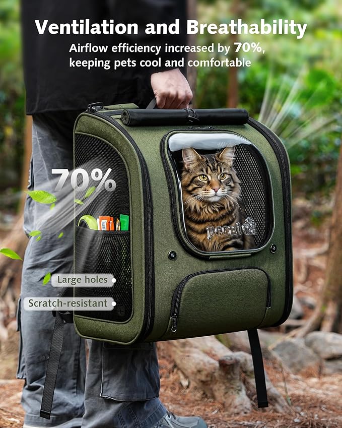 Pecute Cat Backpack Carrier XL, Large Space Cat Bubble Backpack, Breathable Cat Carrier, Shaded Dog Backpack Carrier, Ergonomic 3D Design for Travel, Hiking, Suitable for Shopping, and Vet, Green