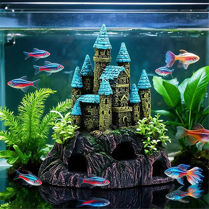 Artistic Underwater Castles Hideouts for Fish and Shrimp Durability Resin Aquariums Ornament Fish Tanks Castles Cave Resin Aquarium Decoration
