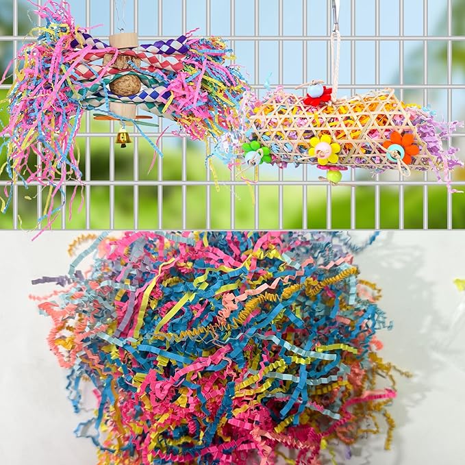 40g Bird Toys Supplement, Colorful Shred Paper Parrot Foraging Toy Refill, Bird Shredded Paper Toys for Parrot Conure Chewing Gift Wrapping