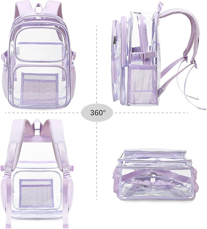 abshoo Large Heavy Duty Girls Clear Backpack for School Bookbag Transparent Multi Pocket Backpacks for Women (Light Purple)