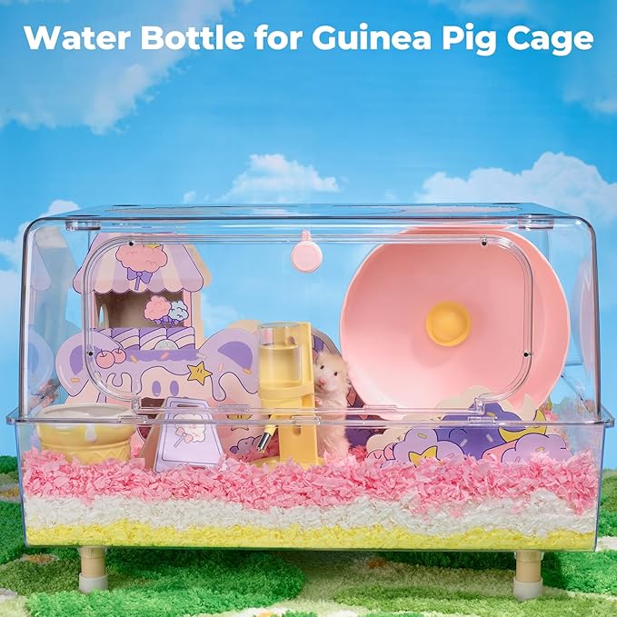 Guinea Pig Water Bottle No Drip – 4 oz Hamster Water Bottle for Glass Tank with Adjustable Stand, Leak Proof Small Animal Water Dispenser for Cage