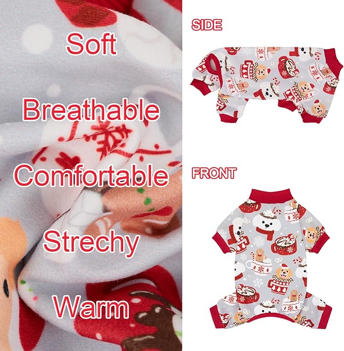 XPUDAC 4 Pack Christmas Dog Pajamas Soft Puppy Outfits for Small Medium Dogs Pet Clothes Pjs Doggie Bodysuit Cat Christmas Apparel, Red Green, XS
