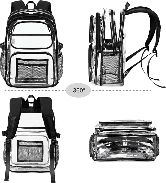 abshoo Large Heavy Duty Clear Backpack For School Bookbag Transparent Multi Pocket Backpacks (Black)
