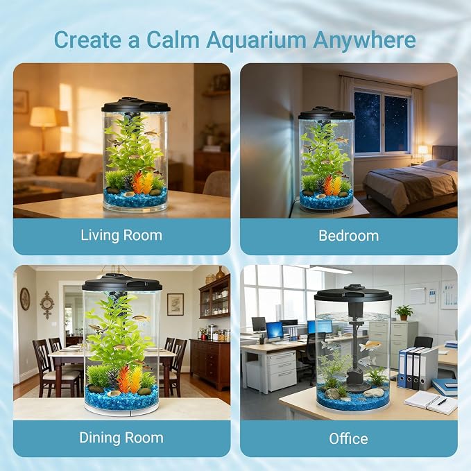 Koller Products 3-Gallon 360 Aquarium with LED Lighting (7 Color Selections) and Power Filter, Impact-Resistant Plastic, Ideal for a Variety of Tropical Fish
