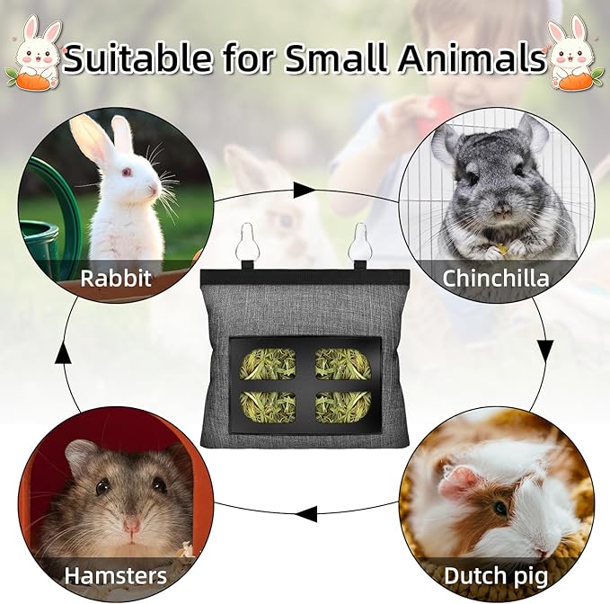 Rabbit Hay Feeder Bag Guinea Pig Hanging Hay Feeding Bag Storage Dispenser for Chinchilla Hamster Bunny Small Animal Pet