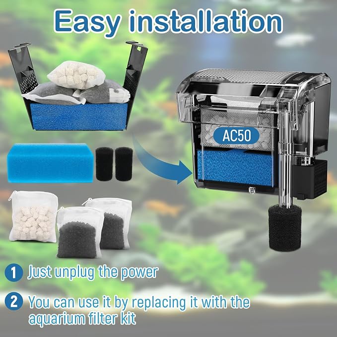 Aquarium Media Maintenance Kit Replacement for Fluval AC50 Power Filter | Includes 1 Blue Foam Filters, 2 Intake Strainer Sponge,1Pack Ceramic Rings and 2 Pack Activated Carbon