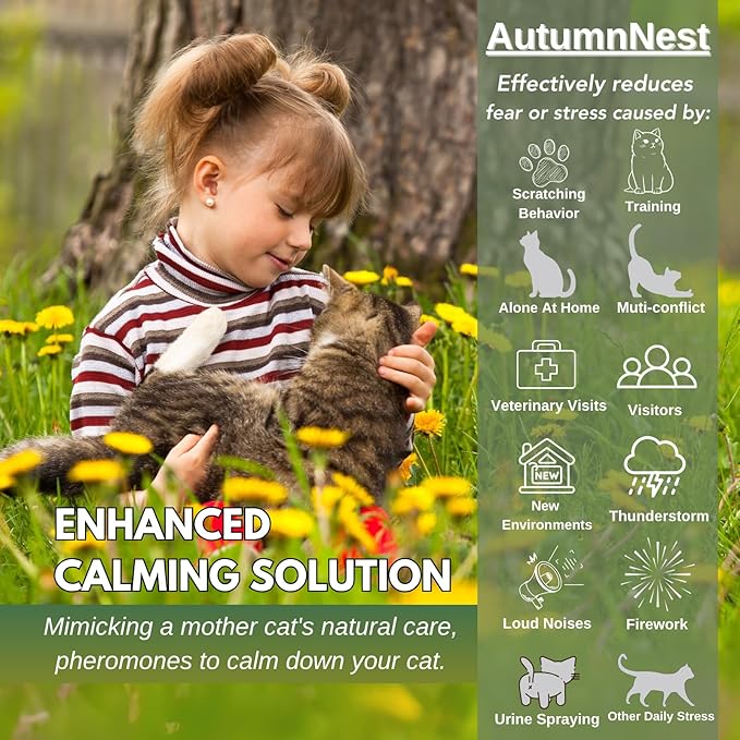Cat Calming Pheromones Diffuser Kit with Timer – 2 Plug-Ins + 4 Refills (48ml) – 4-Level Timing – Stress Relief for Cats – Helps with Hiding, Scratching, Urine Marking, Travel, Vet Visits
