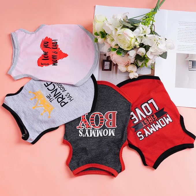 Pistha 4 Pack Dog Shirts Summer Printed Puppy Clothes Novel Sleeveless Pet T Shirts Dog Clothes for Small Medium Dogs Cats Boy(L)