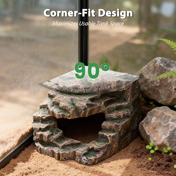 Large Reptile Hide and Basking Platform, Resin Rock Cave for Geckos, Frogs, Turtles and Lizards