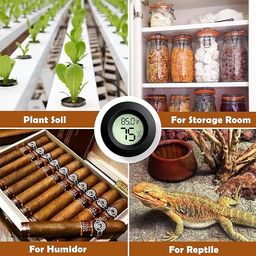 Vodolo 2PCS Reptile Thermometer and Humidity Gauge,Digital Adhesive Reptile Terrarium Hydrometer,Bearded Dragon Tank Accessories,Pet Humidity Meter Supplies for Leopard Crested Gecko,Snake,Lizard
