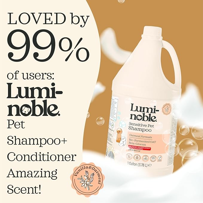 Hypoallergenic Sensitive Dog Shampoo - Dog & Cat Oatmeal, Collagen Infused & Best Vanilla Scent - Vegan, Anti-Itch Formula for Itchy, Dry Skin, Pet Shampoo – Natural Grooming for Pets 1 Gallon
