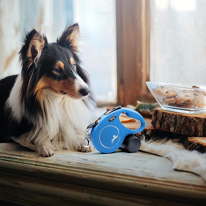 FLEXI® Classic XS Cord Retractable Dog Leash (Blue)-10 ft for Extra Small, Tiny Dogs up to 18 lbs| Ultra Compact Pocket-Size, 3-Finger Grip, German Quality| Tangle-Free, One-Hand Brake, Pause & Lock